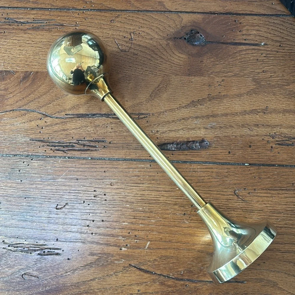 Brass Ball Top Candle Holder Gold Brass Finish 11” Tall MCM Minimalist Vintage